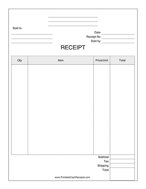 free printable receipt templates